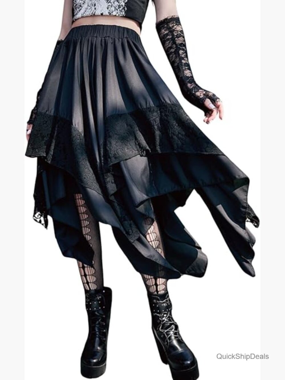 Renaissance Pirate Skirt Asymmetrical Lace Trim Midi High Low